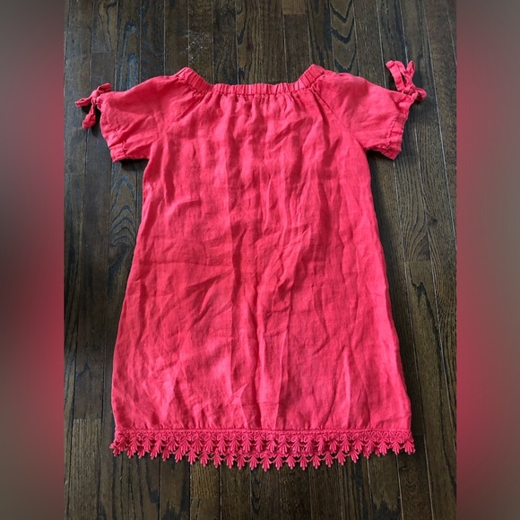 Lungo L’Arno Women’s M 100% Linen Boat Neck Short-Sleeve Coral Pink Dress - VGUC - Picture 8 of 10